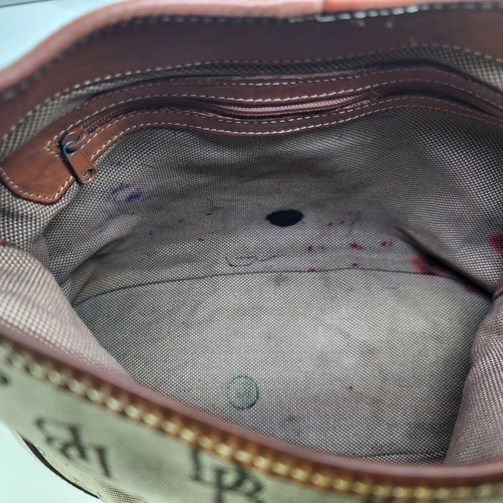 Dooney & Bourke Brown Monogram Hobo with Tan Leather Trim